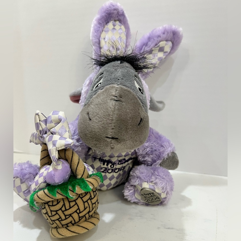Adorable Purple and Gray Donkey Plush with Basket